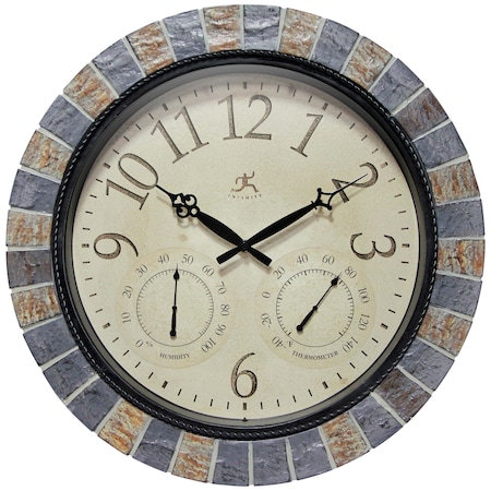 Inca II - 18.5 In Round Wall Clock, Faux-Stone Finished Case, Glass Lens, Mosaic Designed Case